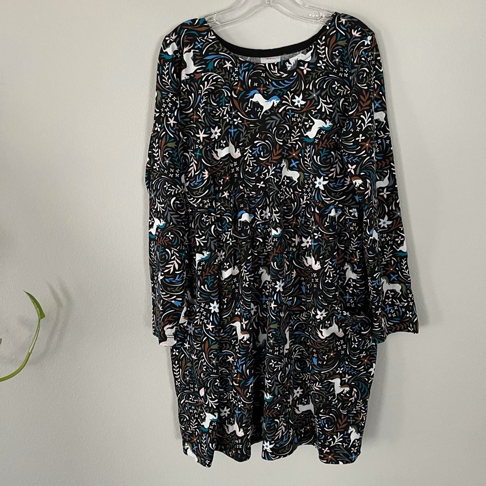 HANNA ANDERSSON BLACK UNICORN DRESS WITH POCKETS